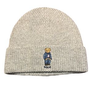 Ralph Lauren POLO Bear Hat Gray One Size Rib-Knit Beanie Skull Ski